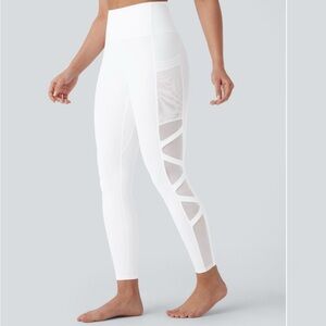 HALARA White Leggings with Mesh Detail